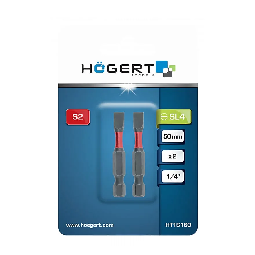 Hogert 50 mm (Length) x 5 (Blade Length) Flat Power Screwdriver Bits (Pack of 2 Pcs), HT1S161