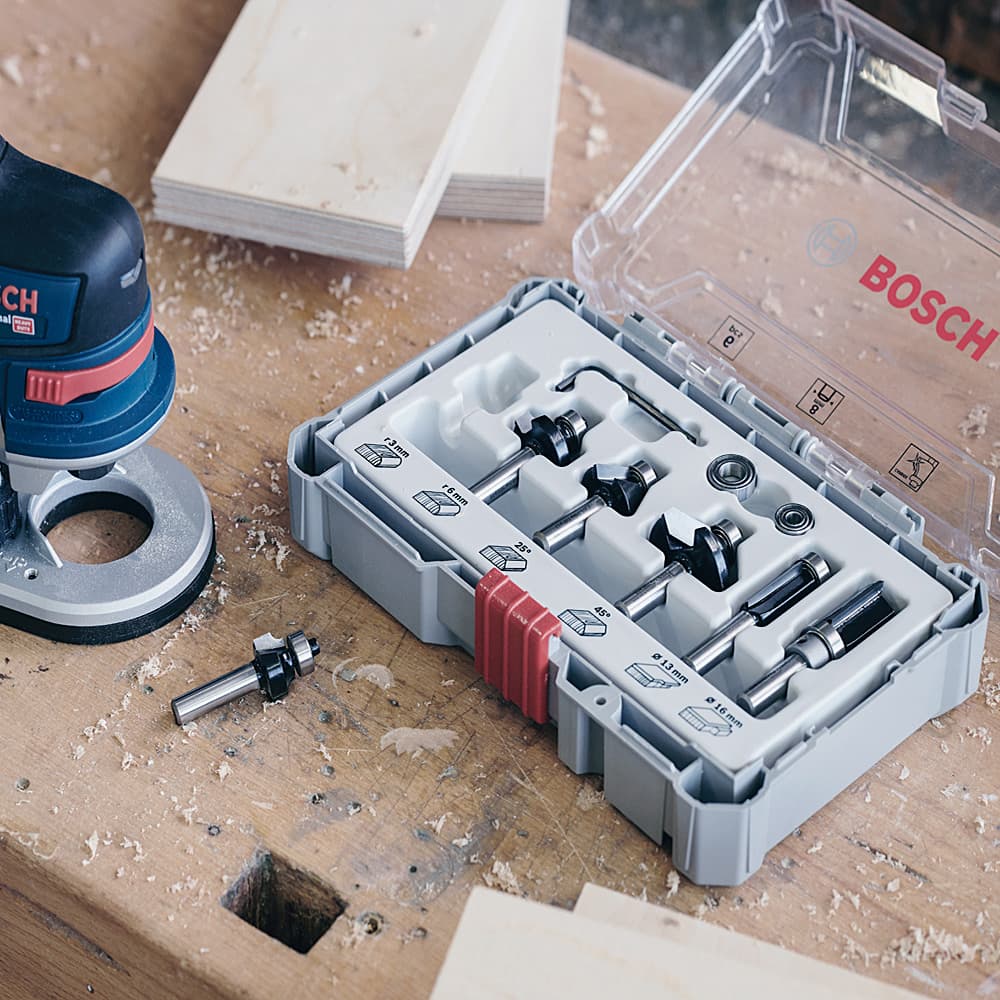 Bosch 1/4 Inch Shank Trimming & Edging Router Bits Set (Pack Of 6 Pcs), 2 607 017 470