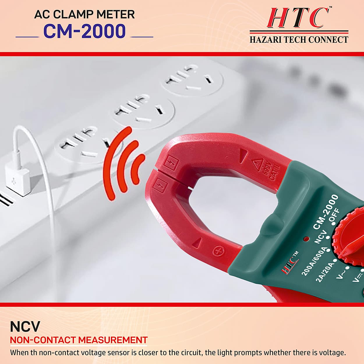 HTC 3-1/2 Digit / 600A AC Clamp Meter With Clamp Torch (True RMS), CM-2000
