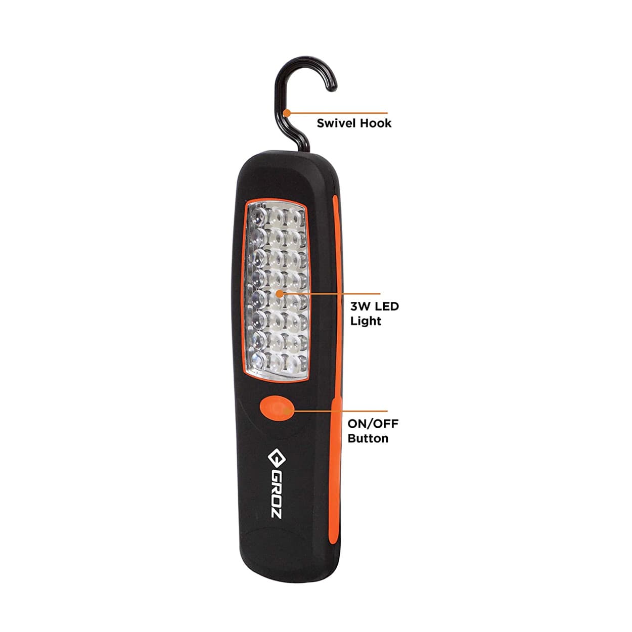 Groz 3W LED Inspection Lamp With Integrated 360 Degree Swivel Hook & Magnet, LED/321