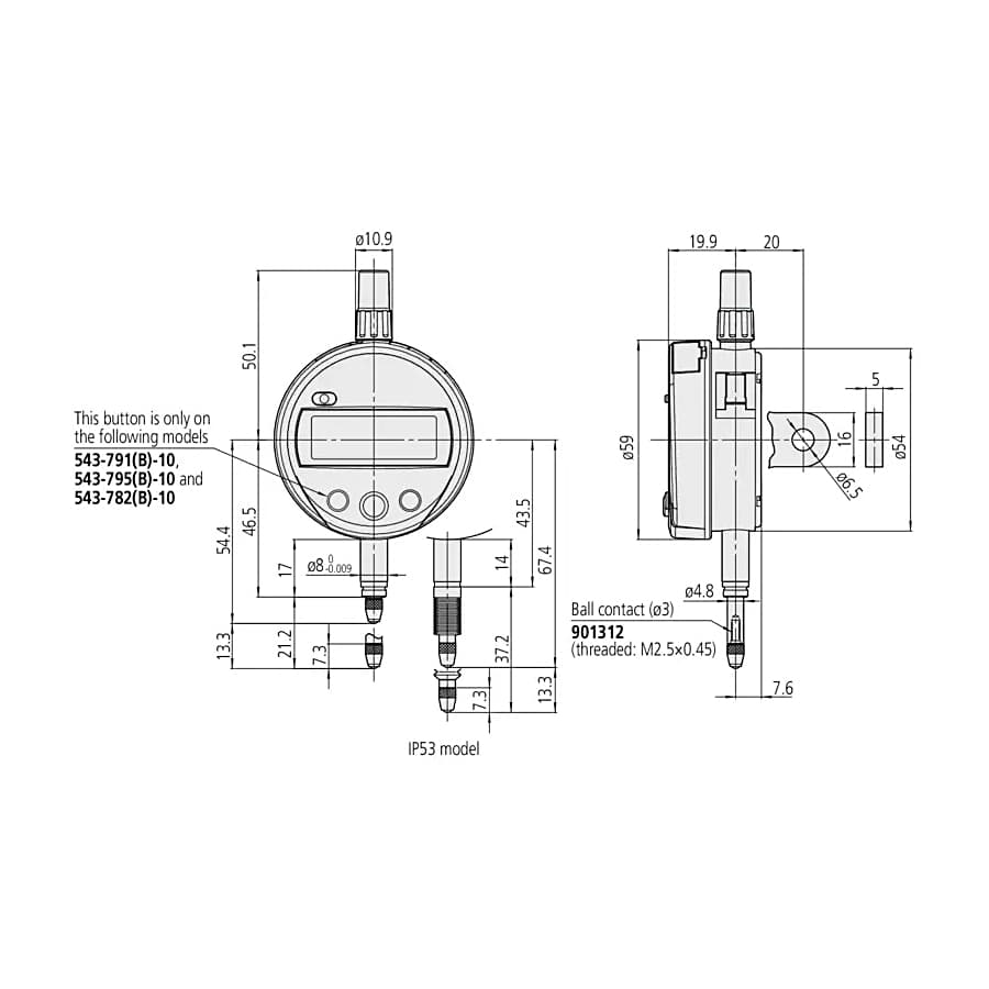 Mitutoyo 0 - 12.7 mm Absolute Digital Indicator with Lug Back Plate (ID-S Series), 543-781-10