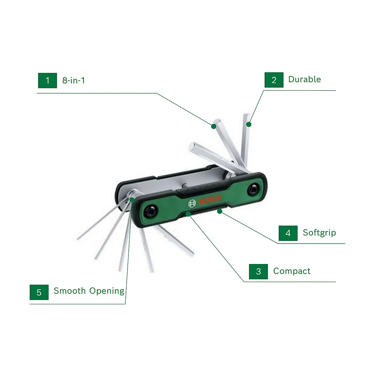 Bosch 8 in 1 Folding Hex Key Set, 1 600 A03 9L7