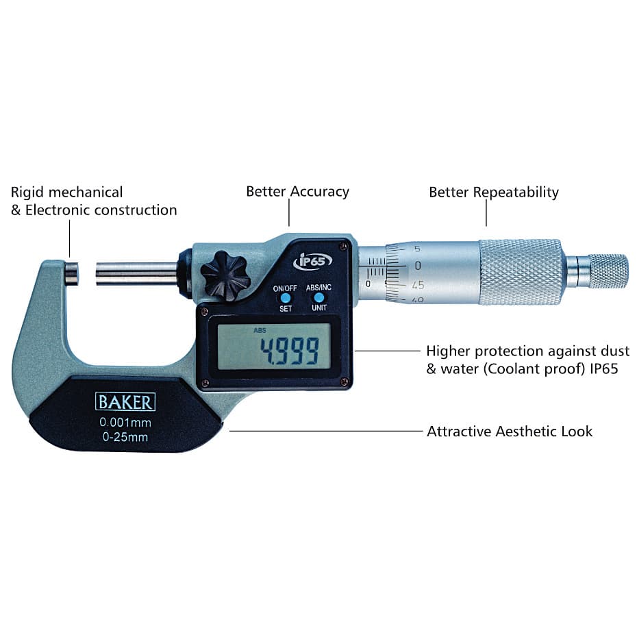 Baker 0 - 100 mm / 4 Pcs Digital External Micrometer Set, 4DMM 100