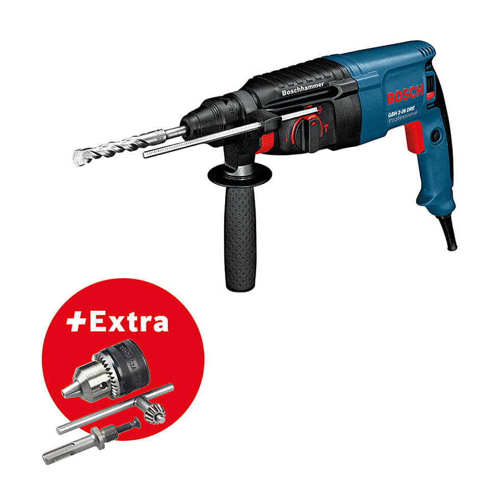 Bosch 800W Professional SDS Plus Rotary Hammer (With Key Chuck & Adapter), GBH 2-26 DRE