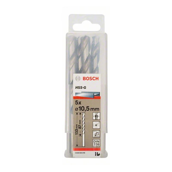 Bosch 10.50 x 133 mm HSS Metal Drill Bits (Pack of 5 Pcs), 2 608 595 078