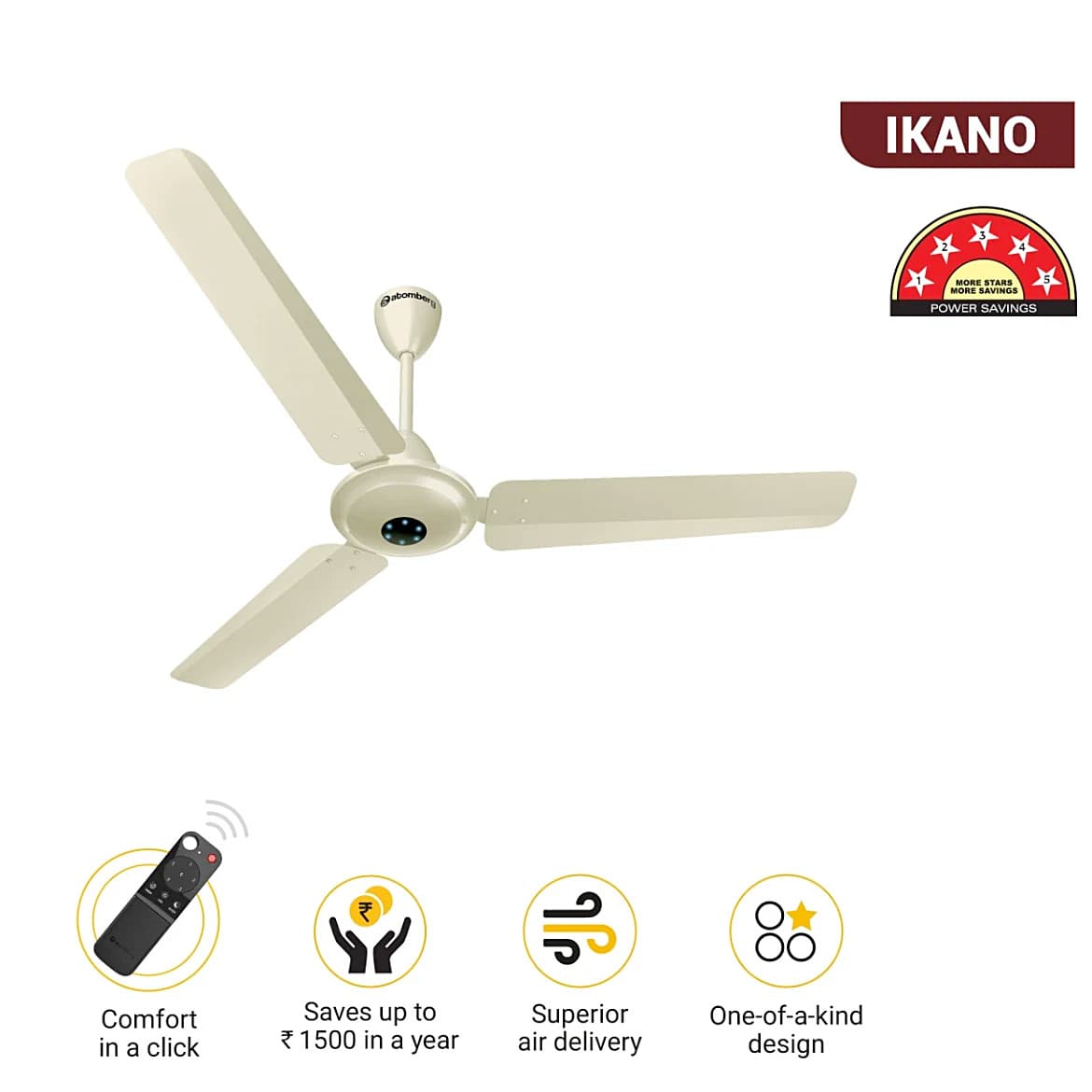 Atomberg Ikano 1200 mm Energy Efficient Ceiling Fan With BLDC Motor & Remote (Ivory)