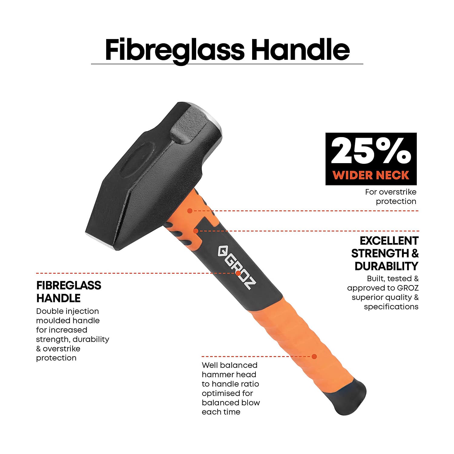Groz 1800 Gms Blacksmith / Cross Pein Hammers Fiberglass Handle, BHFG/4/14
