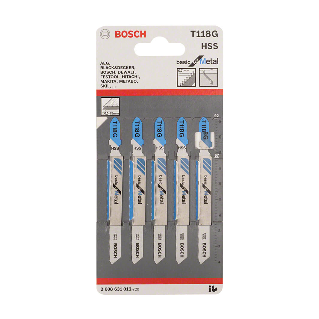 Bosch 92 mm Jigsaw Blades Basic for Metal (T 118 G), 2 608 631 012