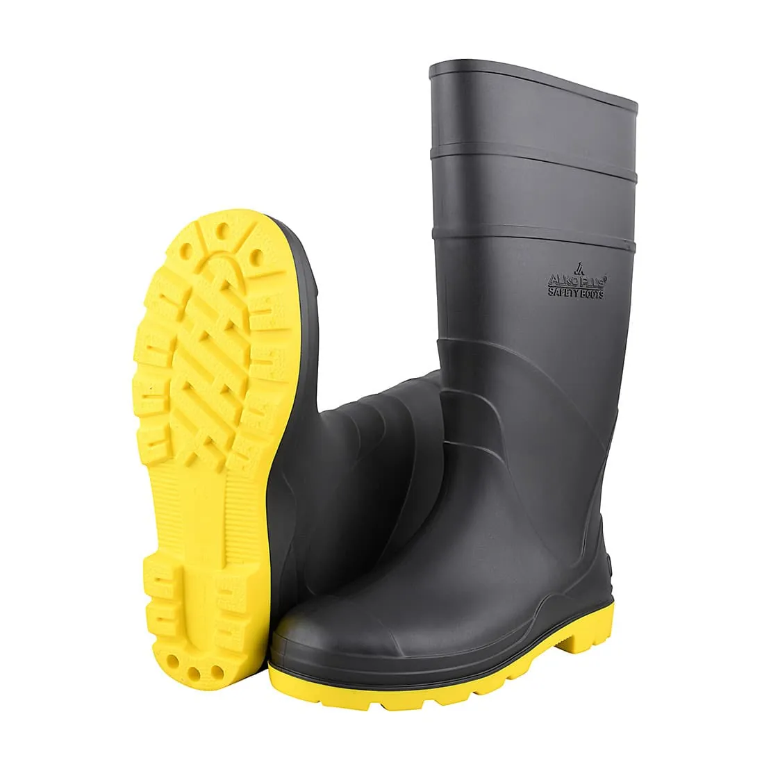 Alko Plus 15 inch PVC Gumboot with Cotton Lining & without Steel Toe (Black & Yellow), APS G2