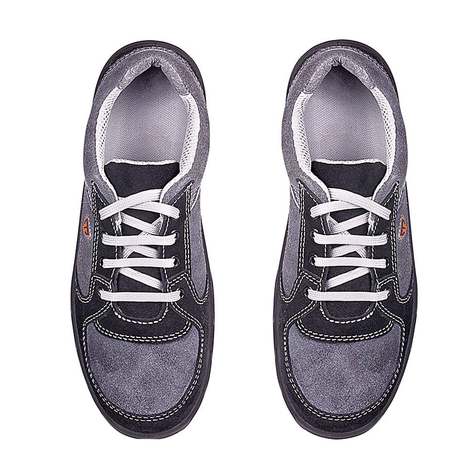 Tagra Low Ankle Double Density Buff Suede Leather Safety Shoes - Steel Toe (Black & Grey), Active Lo