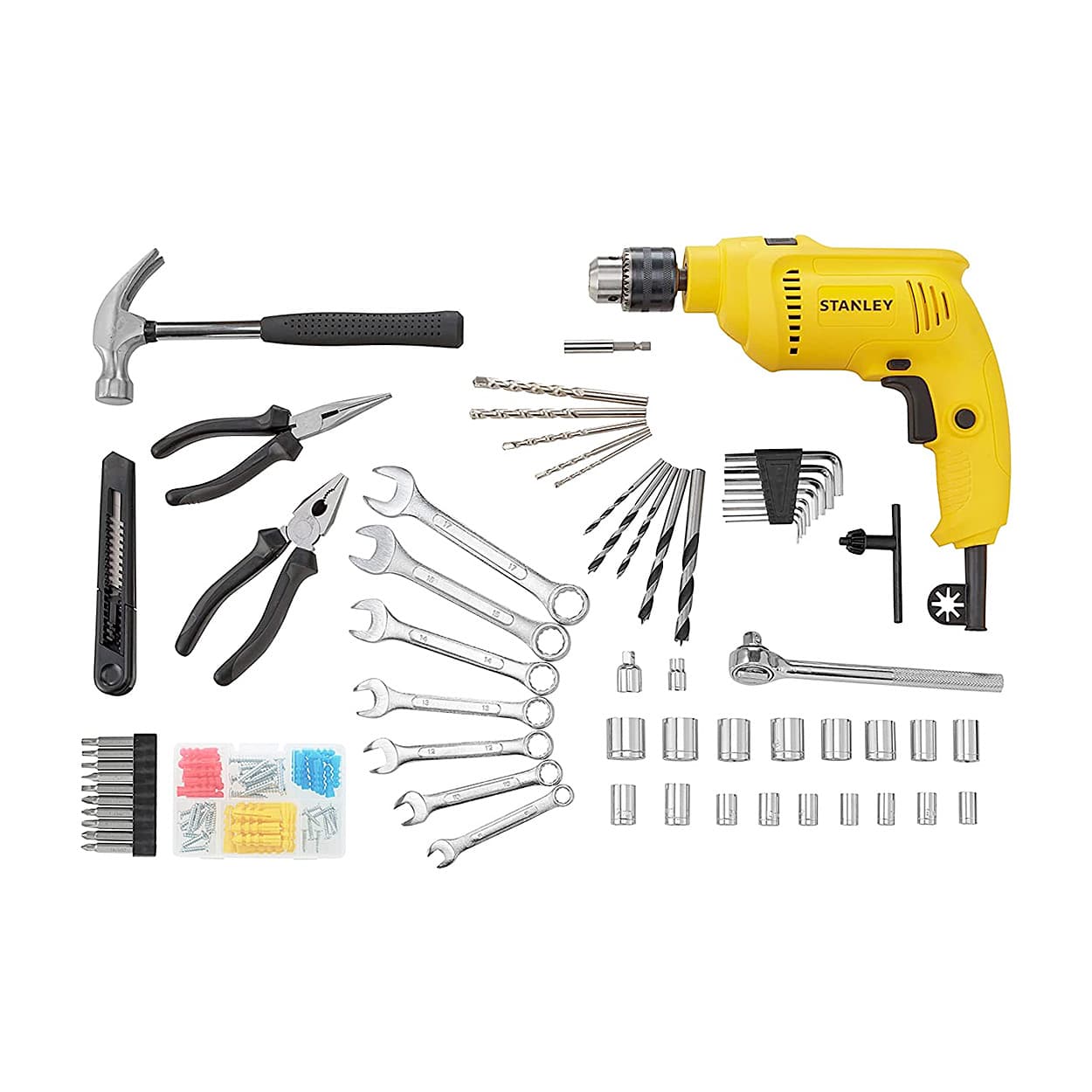 Stanley 10 mm / 550W DIY Drill Machine With 120 Pcs Mechanical Toolkit For Home & Professional Use, SDH550KM-IN