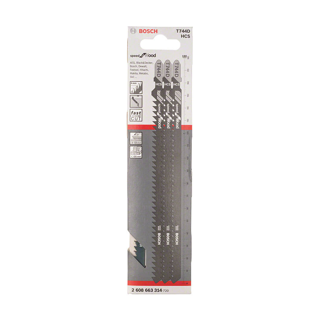 Bosch 180 mm Jigsaw Blades Speed for Wood (T 744 D), 2 608 663 314