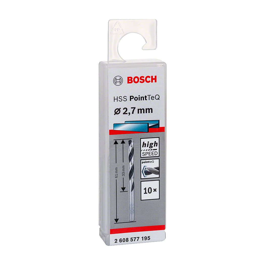 Bosch 2.70 mm HSS Metal Drill Bits PointTeQ Range (Pack of 10 Pcs), 2 608 577 195