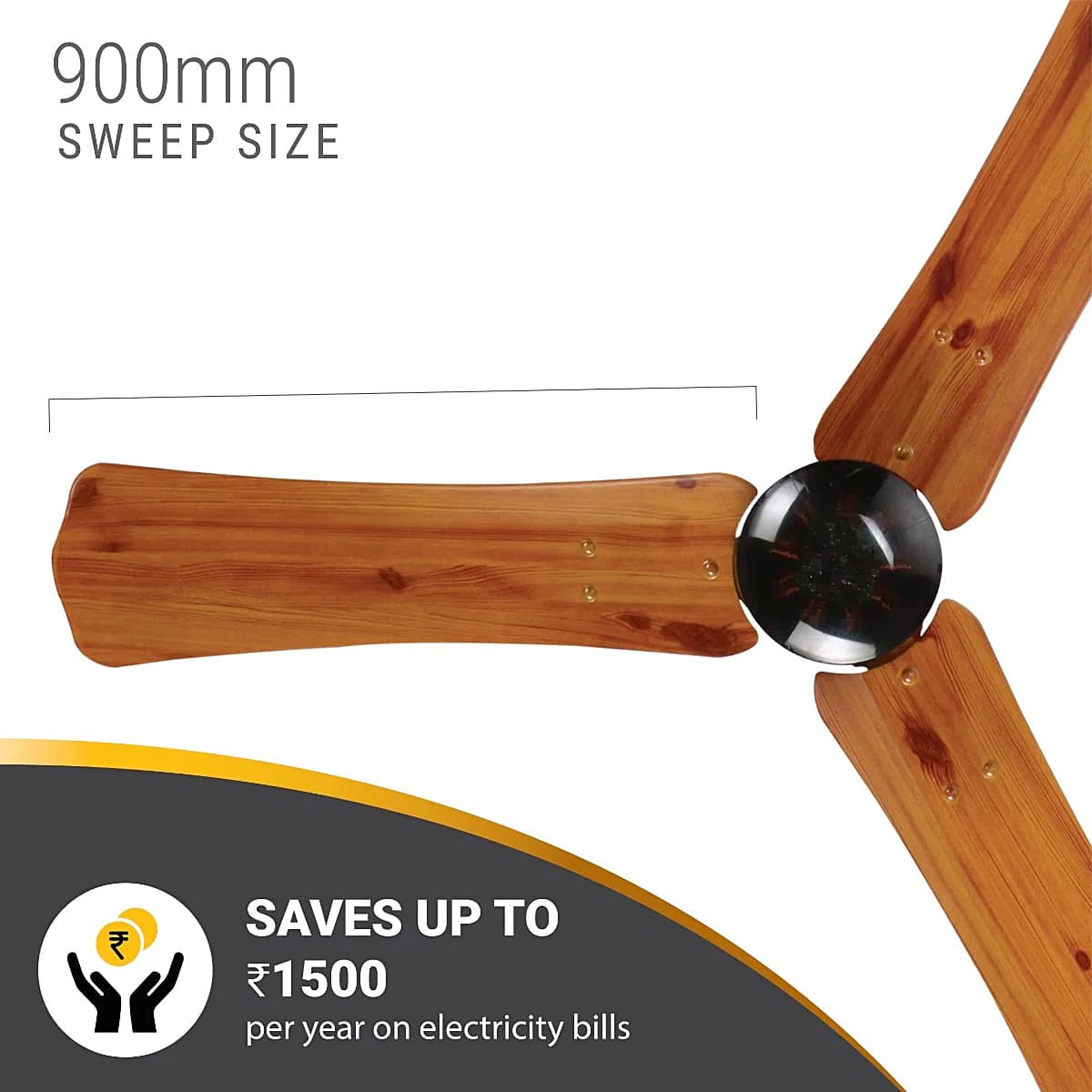 Atomberg Renesa+ 900 mm Energy Efficient Dust Resistant Ceiling Fan With BLDC Motor & Remote (Golden Oakwood)