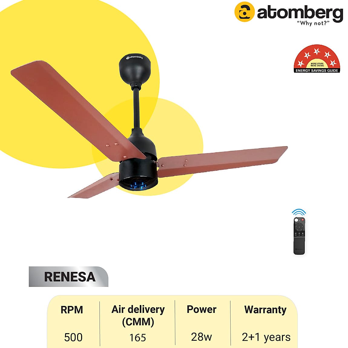 Atomberg Renesa 900 mm Energy Efficient Ceiling Fan With BLDC Motor & Remote (Brown & Black)