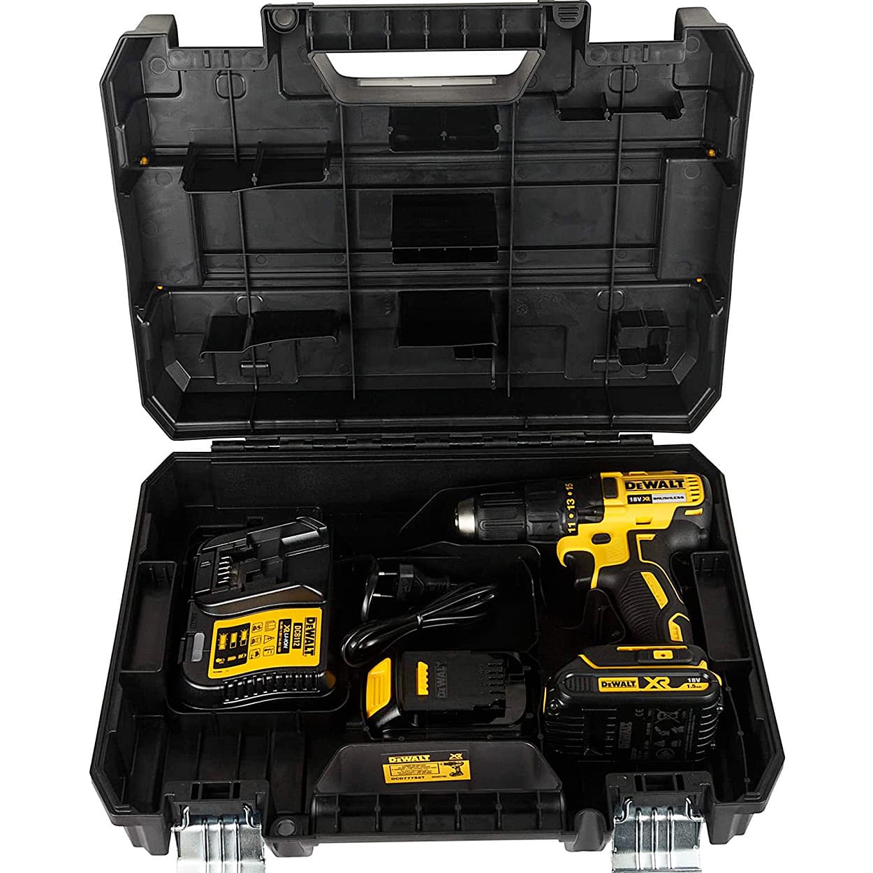 Dewalt 18V / 13mm XR Lithium-Ion Cordless Hammer Drill Machine Driver with Brushless Motor & 2x1.5 Ah Batteries Included, DCD777S2T-QW