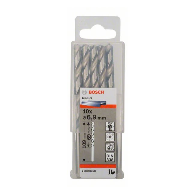 Bosch 6.90 x 109 mm HSS Metal Drill Bits (Pack of 10 Pcs), 2 608 585 500