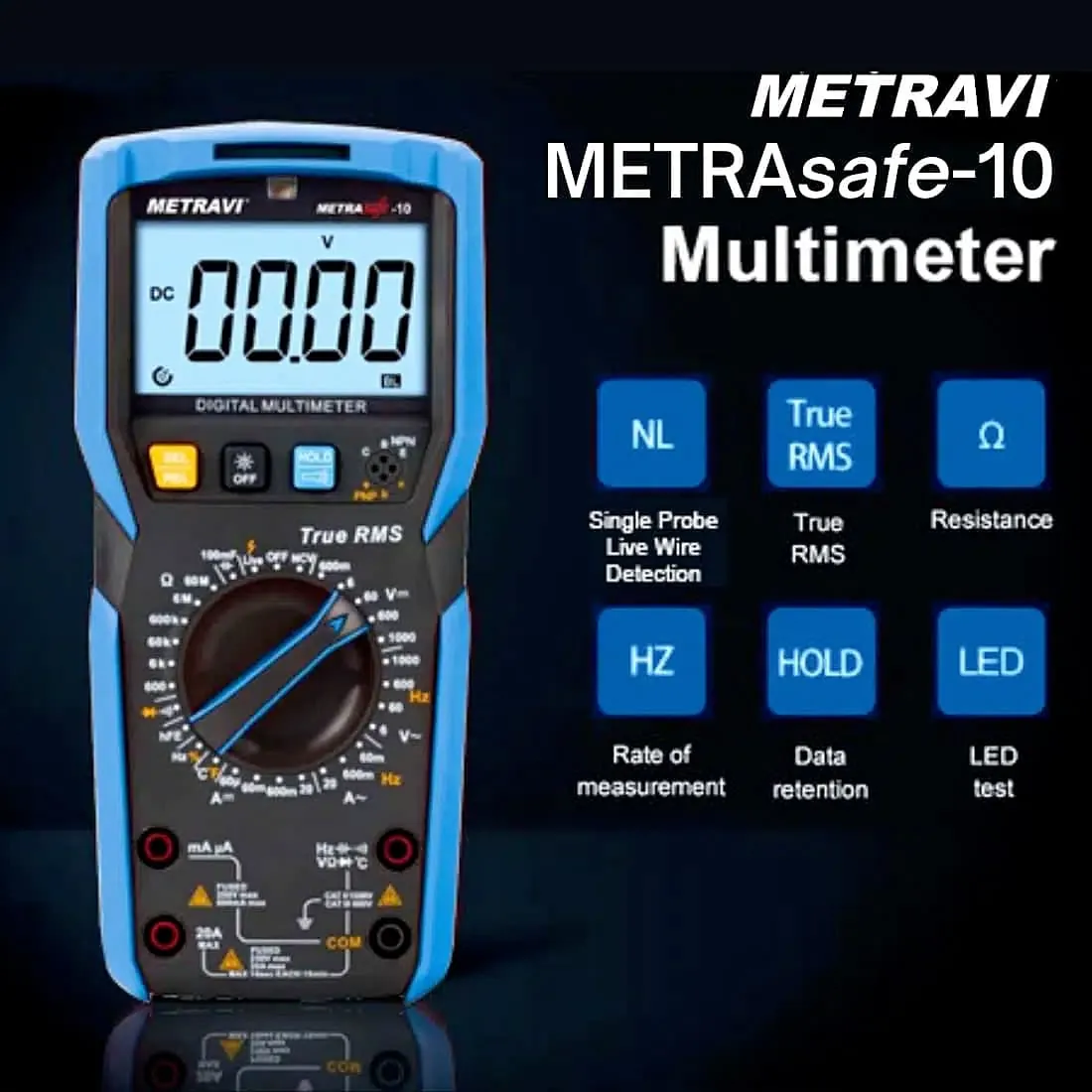 Metravi 6000 Counts / 1000V Digital TRMS Auto-Ranging Multimeter, Metrasafe-10