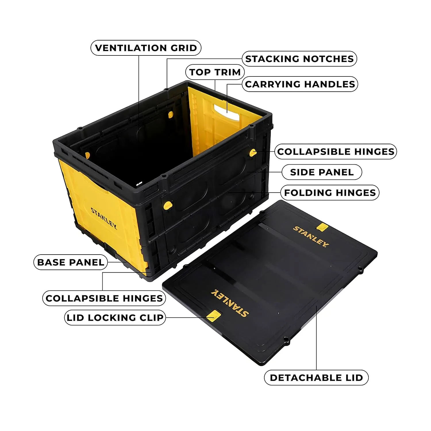 Stanley 25kg Load Capacity Folding Utility Basket with Lid, SXWT-FB533L-SP