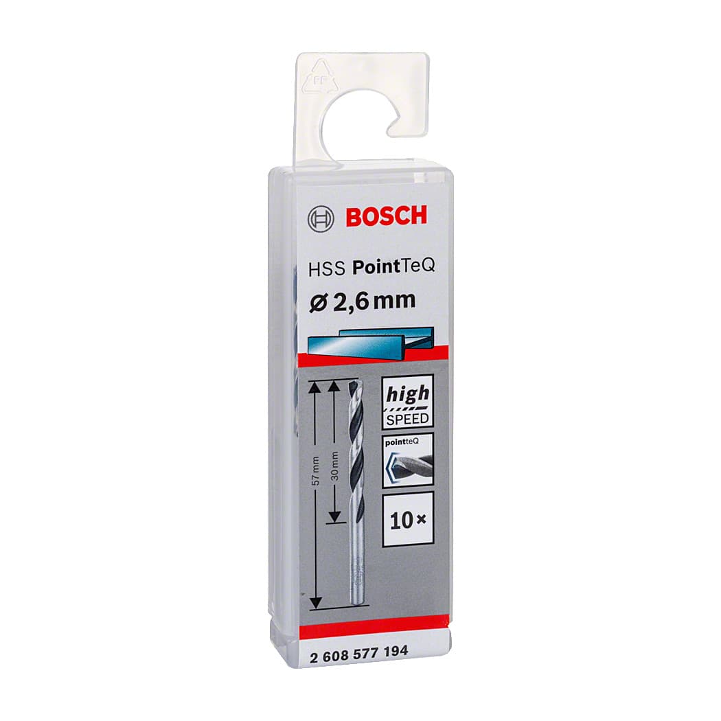 Bosch 2.60 mm HSS Metal Drill Bits PointTeQ Range (Pack of 10 Pcs), 2 608 577 194
