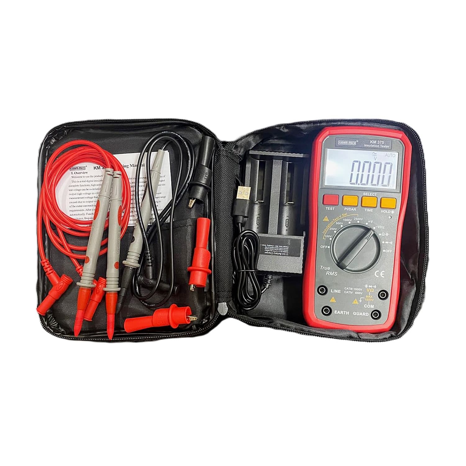 Kusam-Meco 100V - 2500V Digital Insulation Resistance Tester with PI & DAR Measurement, KM 375
