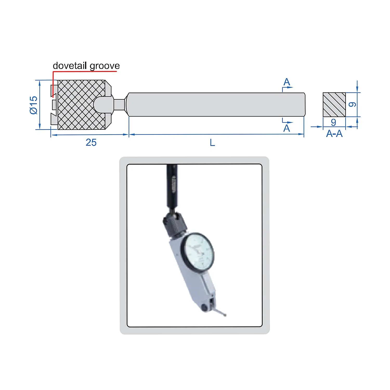 Insize 50 mm Length Dial Test Indicator Universal Holder, 6297-2