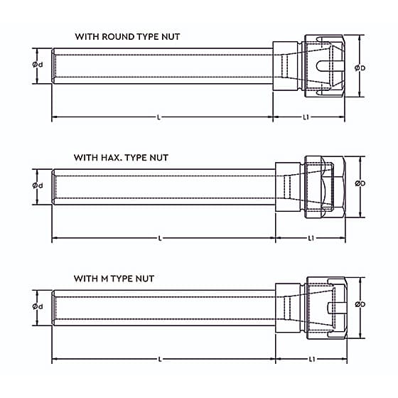 Tooltech 12 mm Shank Dia. Cylindrical Shank Collect Chuck (Mini Nut), ddd12-ER11M-100