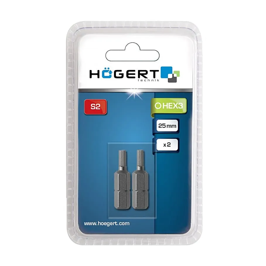 Hogert 25 mm (Length) x 4 mm Hex Screwdriver Bits (Pack of 2 Pcs), HT1S344