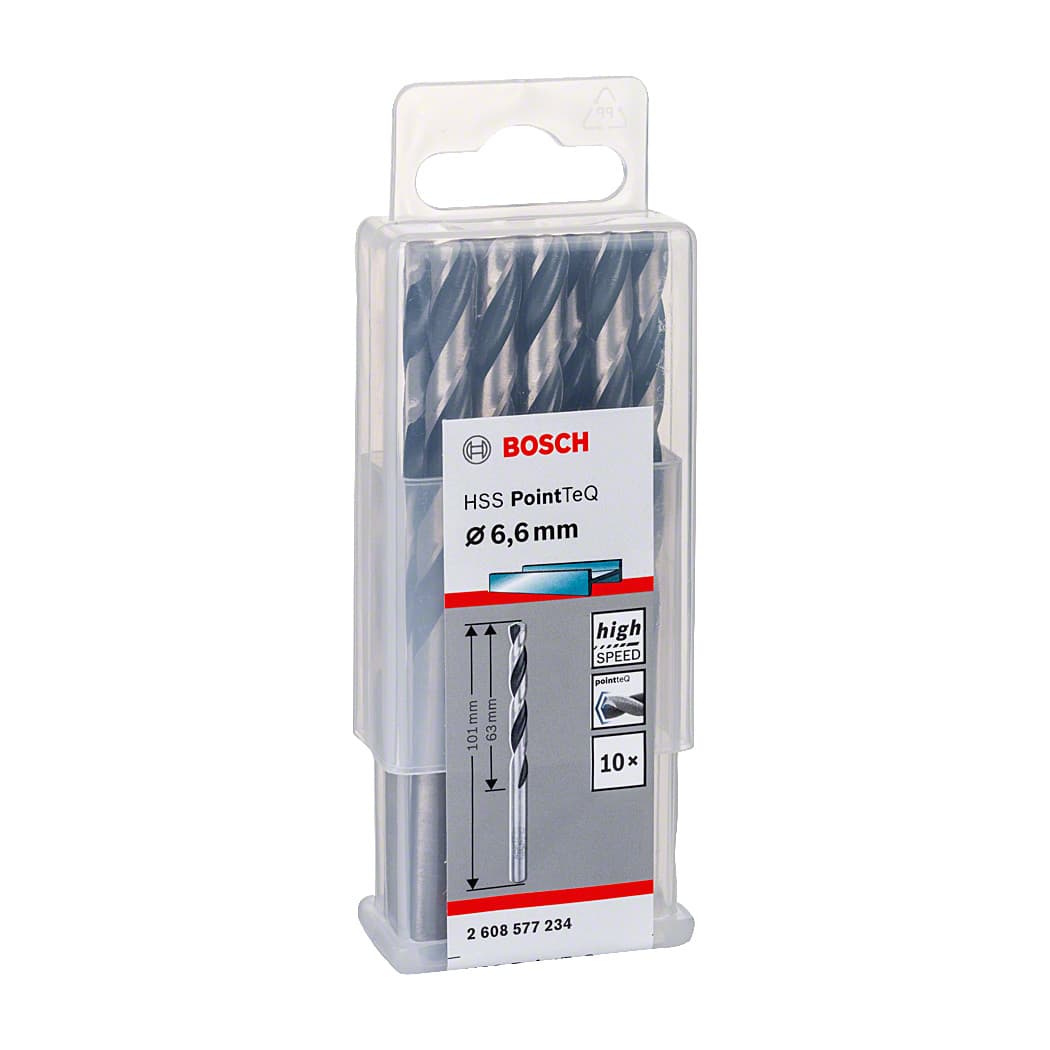 Bosch 6.60 mm HSS Metal Drill Bits PointTeQ Range (Pack of 10 Pcs), 2 608 577 234