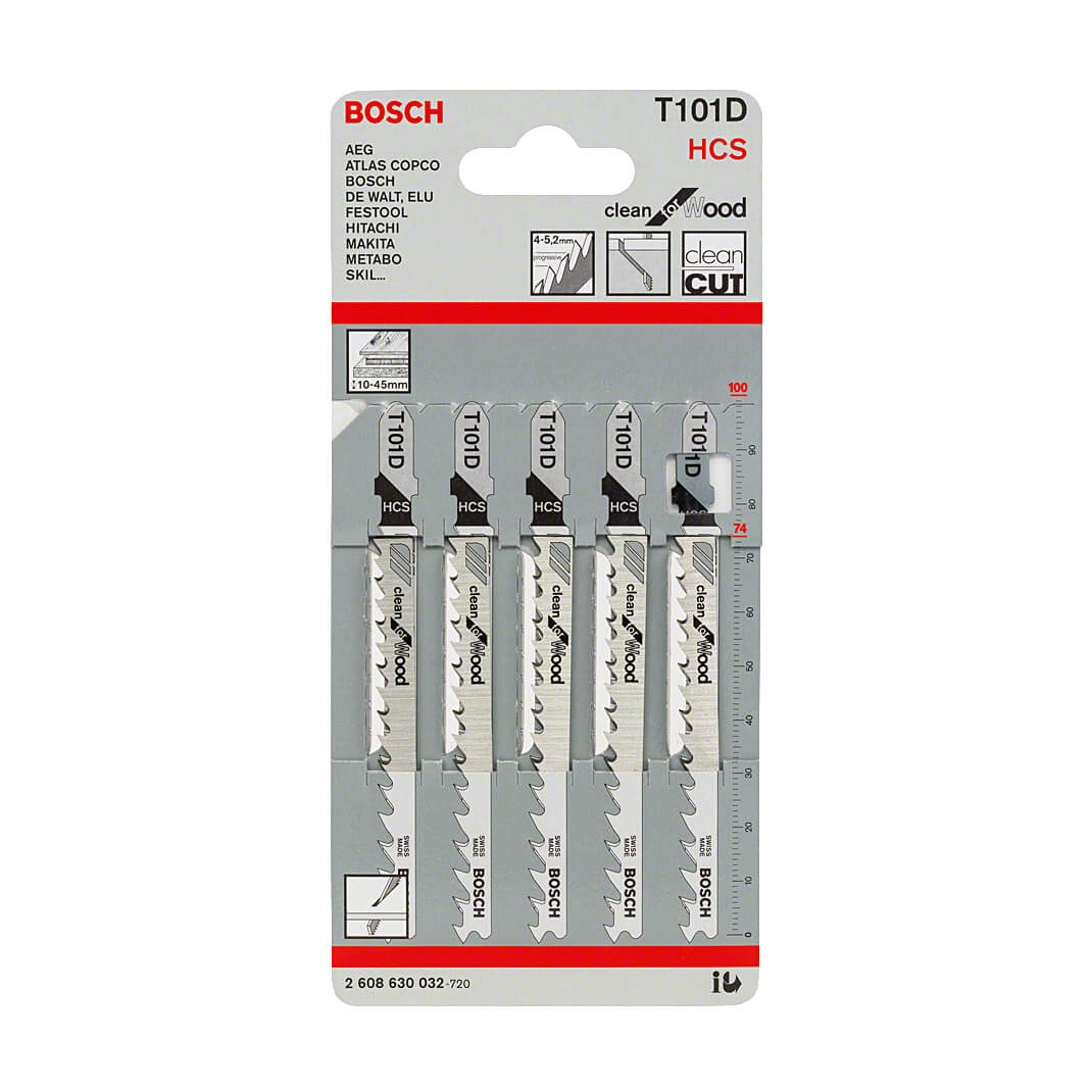 Bosch 100 mm Jigsaw Blades Clean for Wood (T 101 D), 2 608 630 032