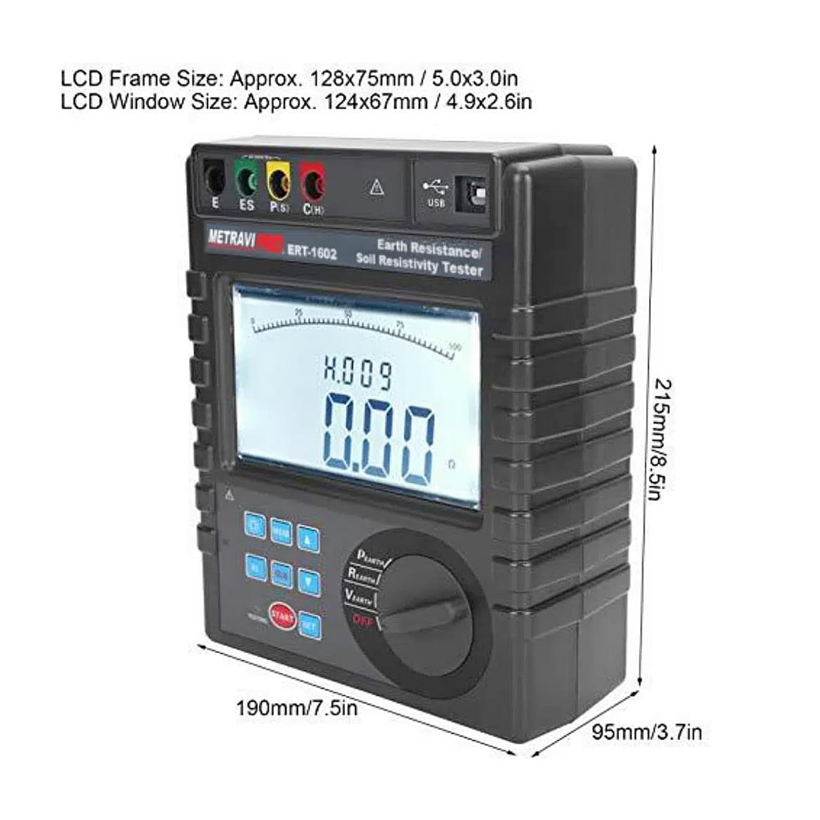 Metravi 0 - 30kOhm Earth Resistance Range Digital Earth Resistance and Soil Resistivity Tester, PRO ERT-1602