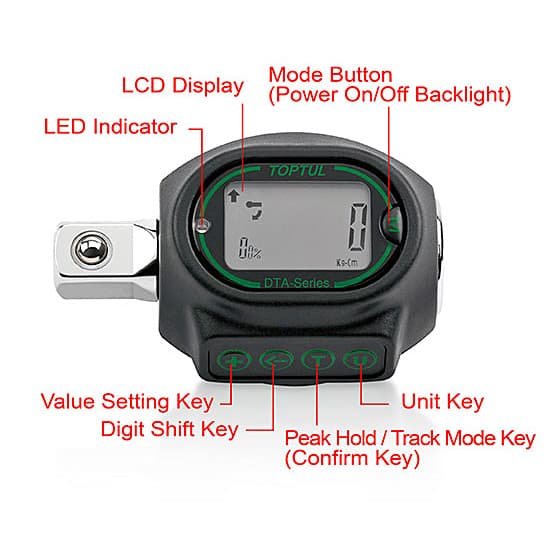 Toptul 40 - 200 Nm / 1/2"(F) x 1/2"(M) Digital Torque Adapter, DTA-200N