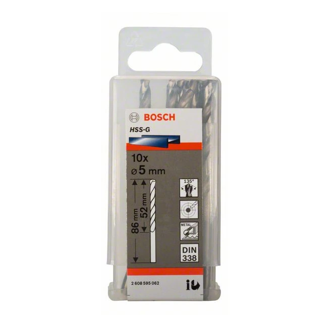 Bosch 5.00 x 86 mm HSS Metal Drill Bits (Pack of 10 Pcs), 2 608 595 062