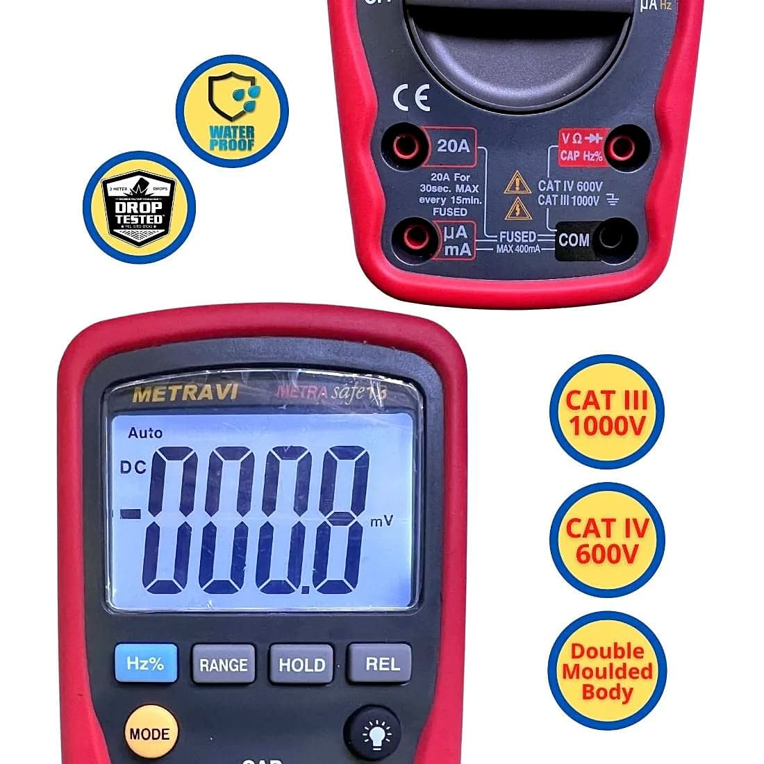Metravi 3-3/4 Digits / 1000V Fully-Protected Digital Multimeter, Metrasafe-13