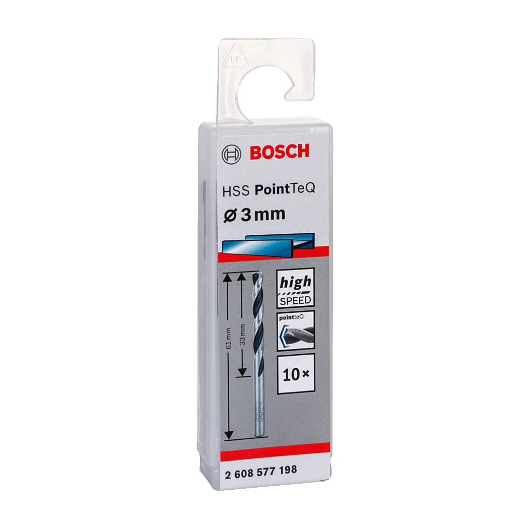 Bosch 3.00 mm HSS Metal Drill Bits PointTeQ Range (Pack of 10 Pcs), 2 608 577 198