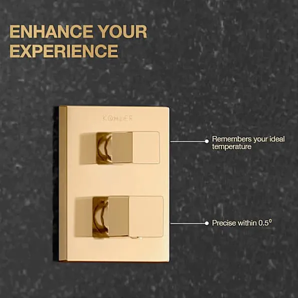 Kohler Autosense 235+ Geometric Thermostatic Recessed Bath & Shower Square Trim In French Gold Finish, K-20742IN-9FP-AF