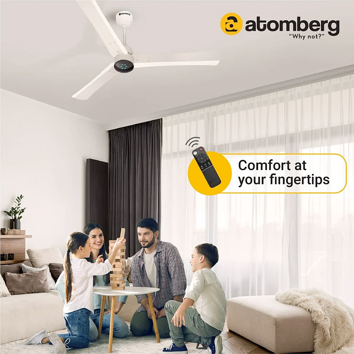 Atomberg Renesa+ 1200 mm Energy Efficient Dust Resistant Ceiling Fan with BLDC Motor and Remote (Pearl White)