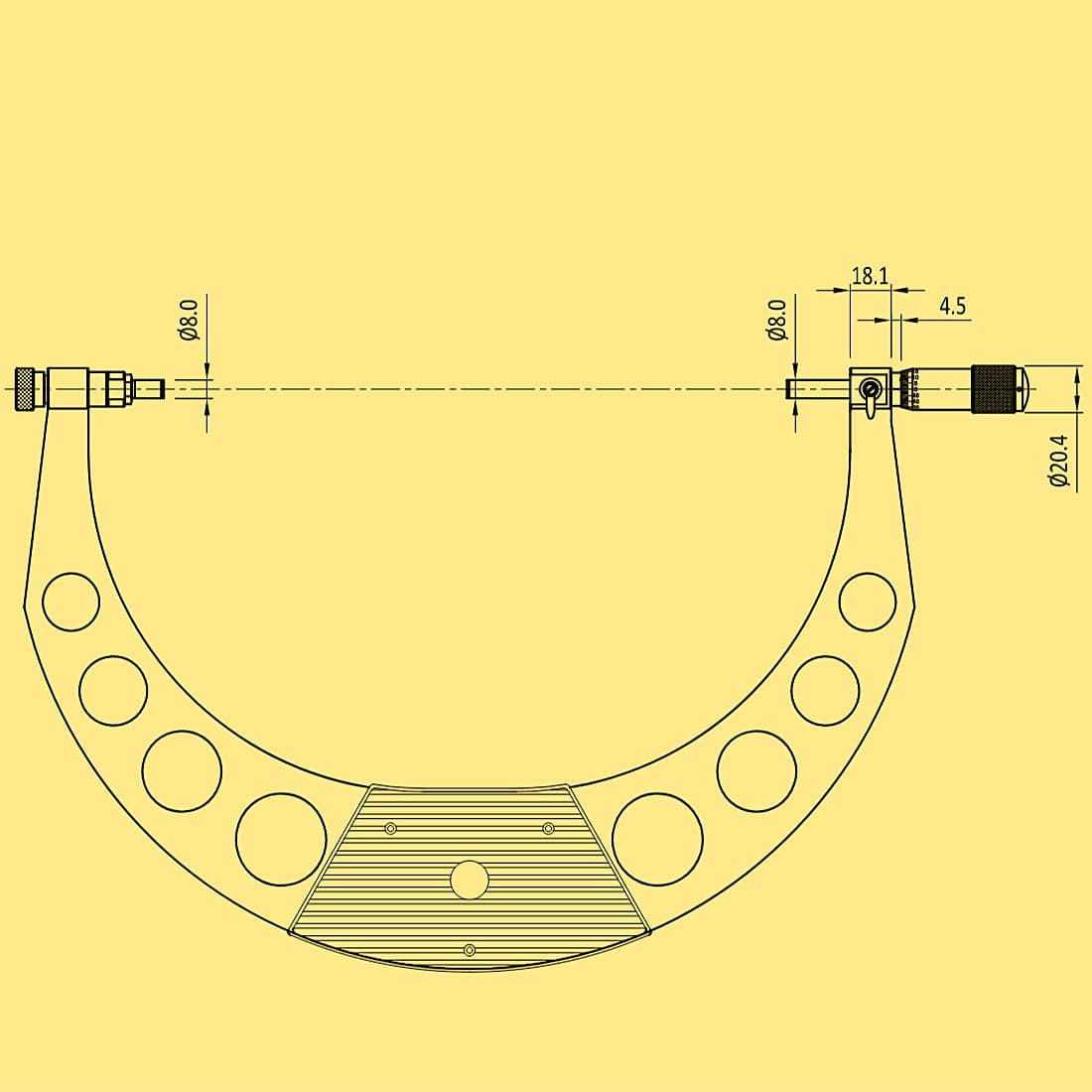 Baker 0 - 4 inch External Micrometer With Interchangeable Anvils, INI0 - 4