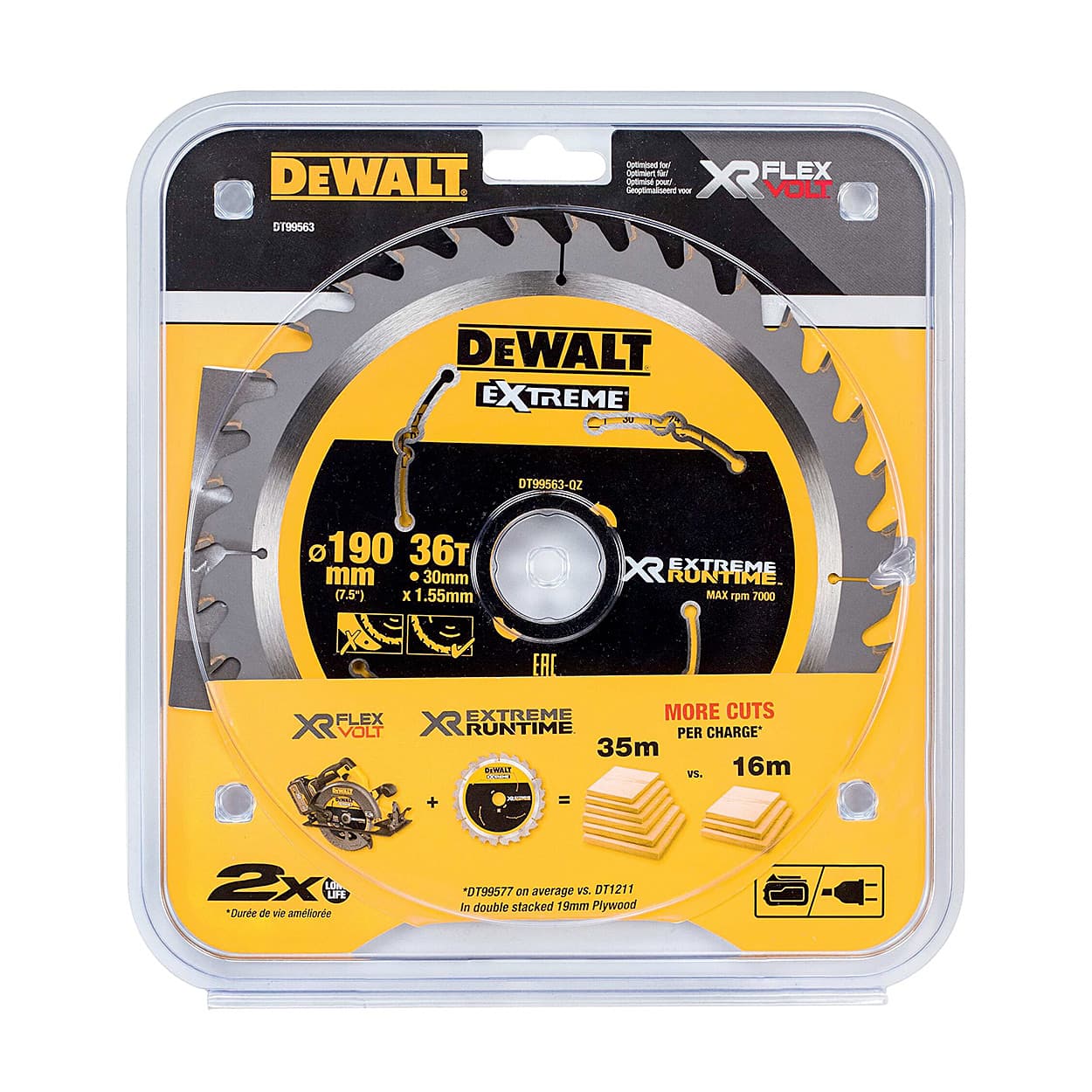 Dewalt 7-1/2 inch / 190 mm XR Extreme Runtime Circular Saw Blade (36 Teeth), DT99563-QZ