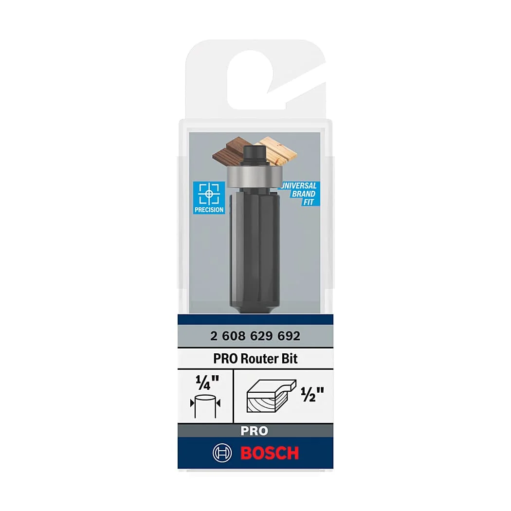 Bosch 1/2 Inch Pro Router Bit (Bottom Bearing Flush Trim Bit), 2 608 629 692