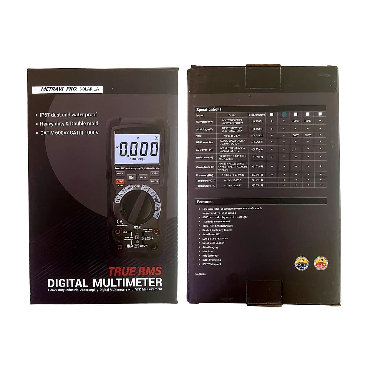 Metravi 6000 Counts / 1500V Digital TRMS Auto-Ranging Multimeter, Pro Solar-1A
