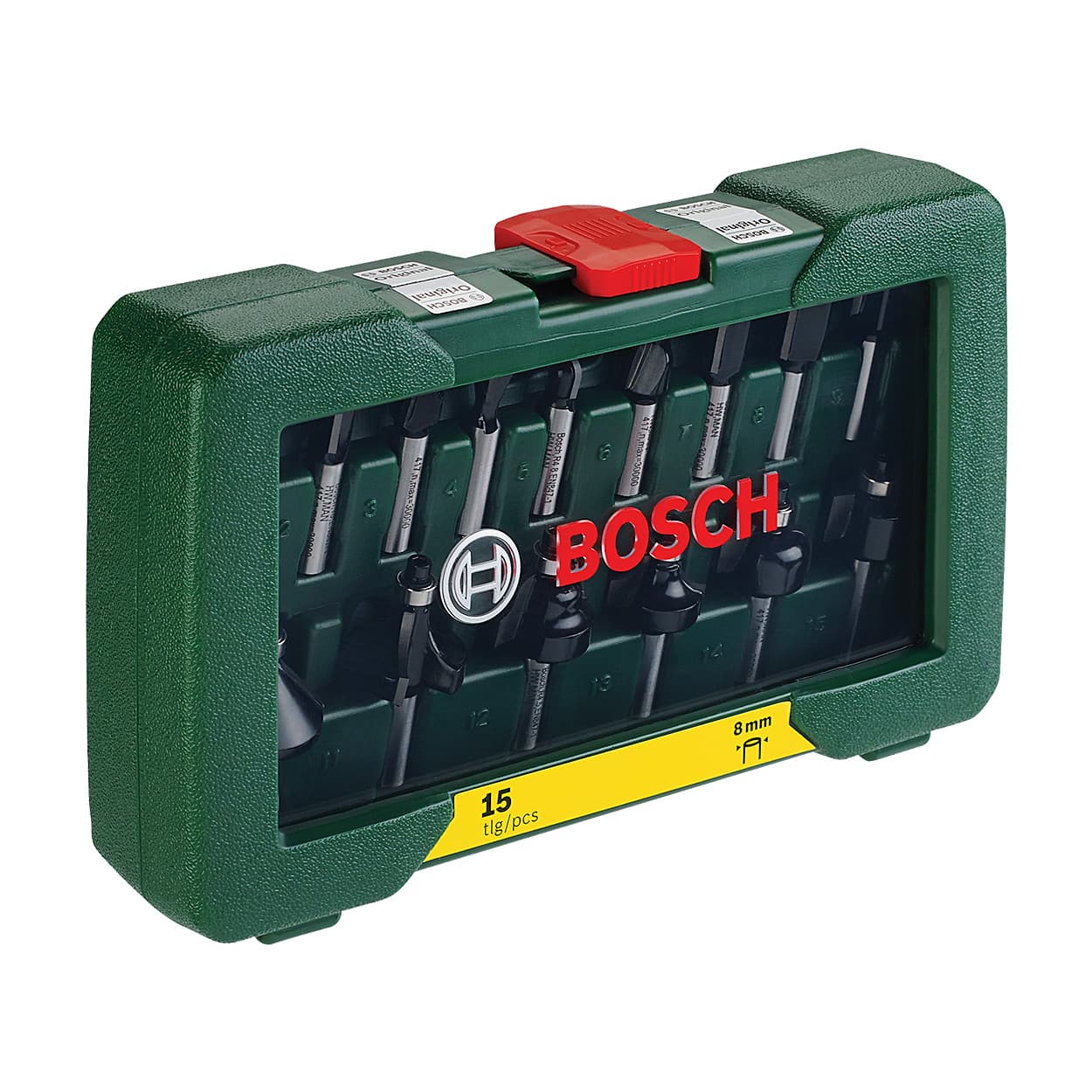 Bosch 8 mm Shank Straight TC Router Bit Set (Pack of 15 Pcs), 2 607 019 469