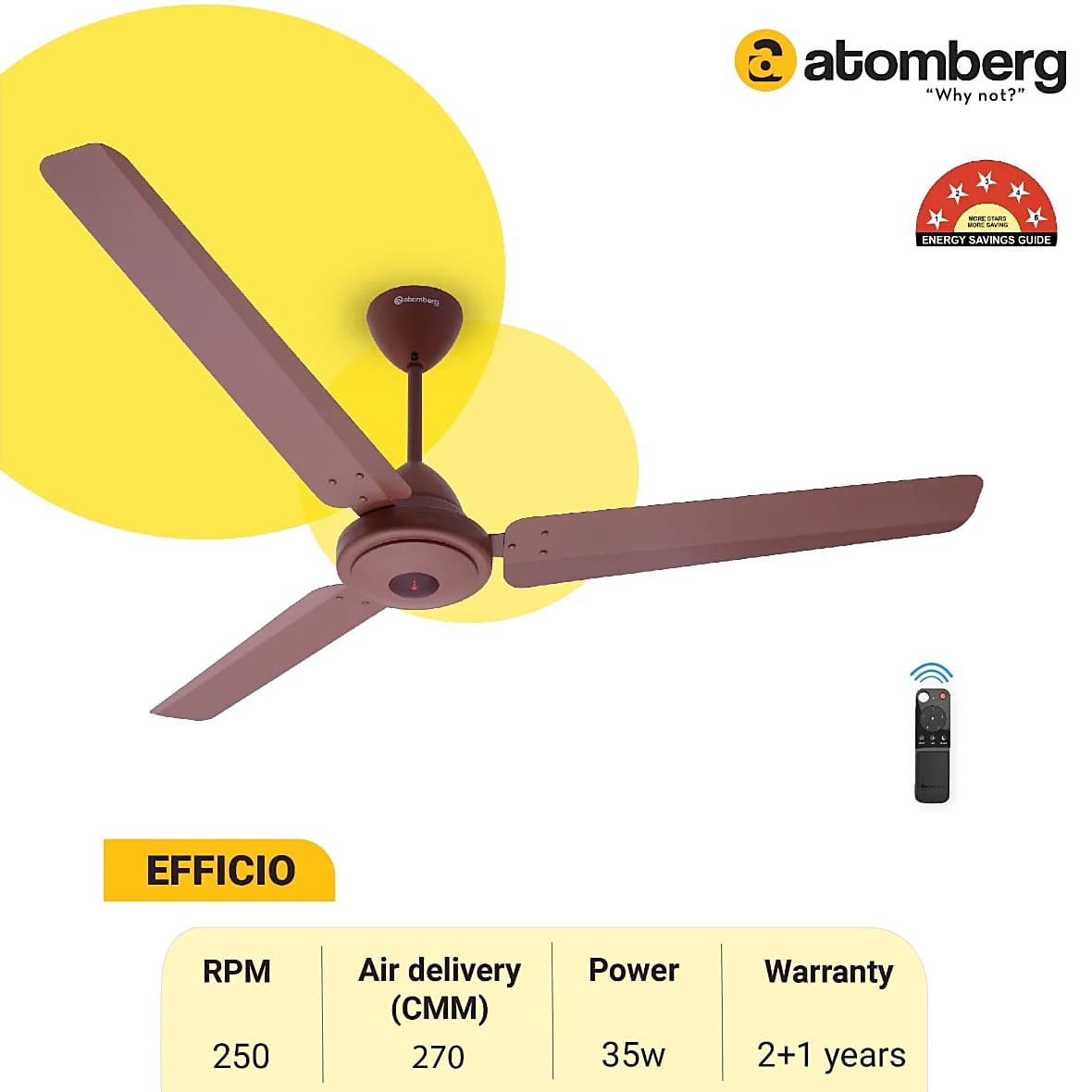 Atomberg Efficio 1400 mm Energy Efficient Ceiling Fan With BLDC Motor & Remote (Matt Brown)