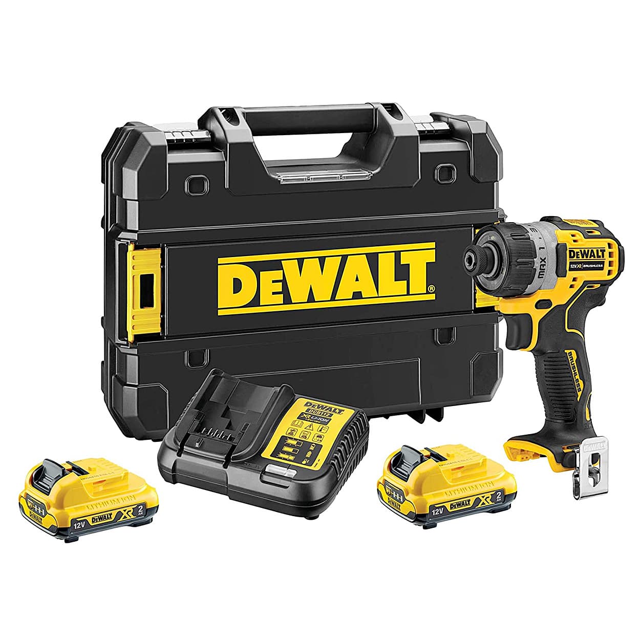 Dewalt 12V / 6.35mm Li-Ion Sub-Compact Series Cordless Screwdriver with Brushless Motor & 12 Torque settings 2x 2Ah Batteries Included, DCF601D2-QW