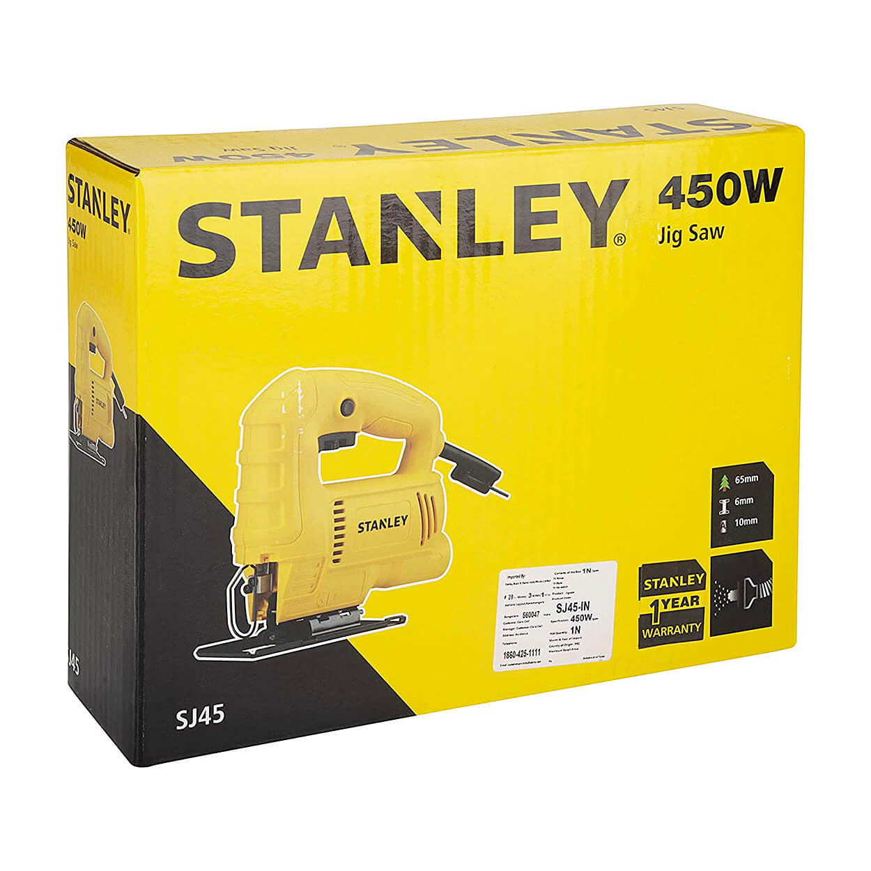 Stanley 19mm 450W Variable Speed Jigsaw For Cutting Wood, Sheet, Metal & Plastic With 6 Position Speed Dial, SJ45-IN