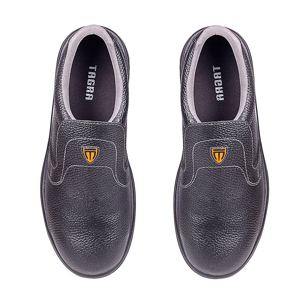 Tagra Low Ankle Double Density Buff Barton Drilex Leather Safety Shoes - Steel Toe (Black), Delight Lo