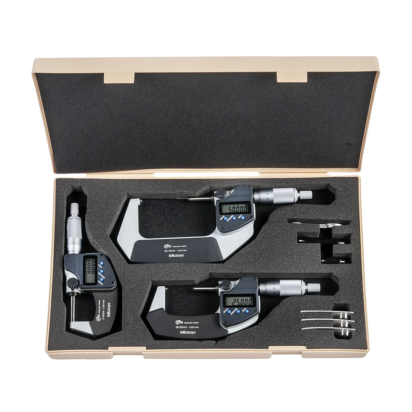 Mitutoyo 0 - 75 mm Digital Micrometer Set (Pack of 3 Pcs), 293-962-30