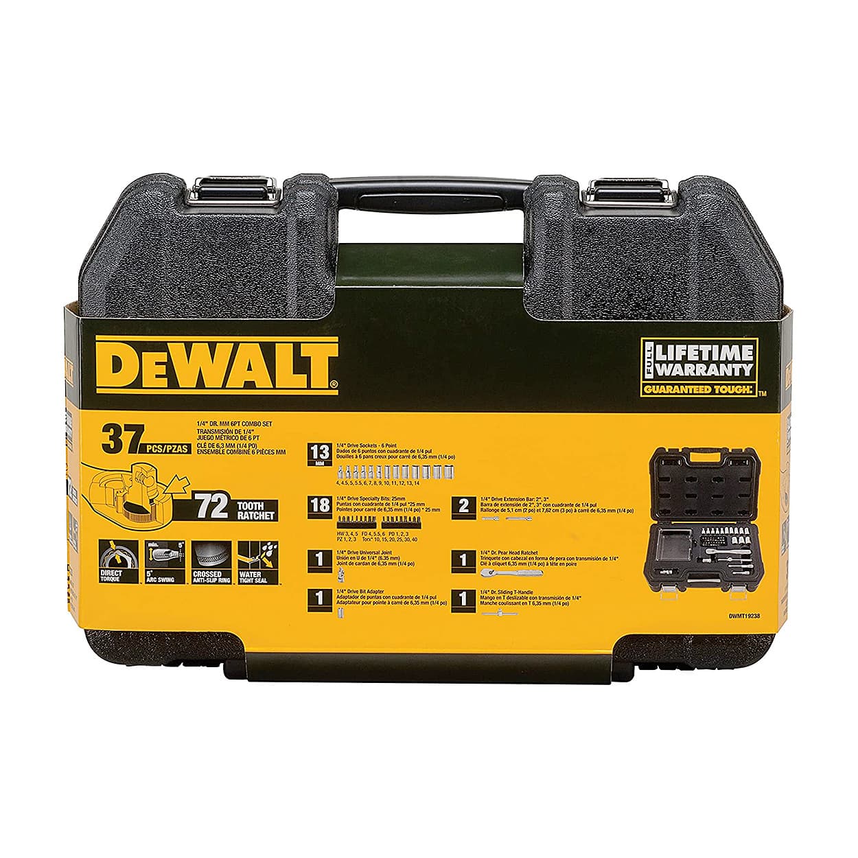 Dewalt 37 Pcs 1/4 Inch Sq. Drive 6 Pt Socket Set, DWMT19238-1