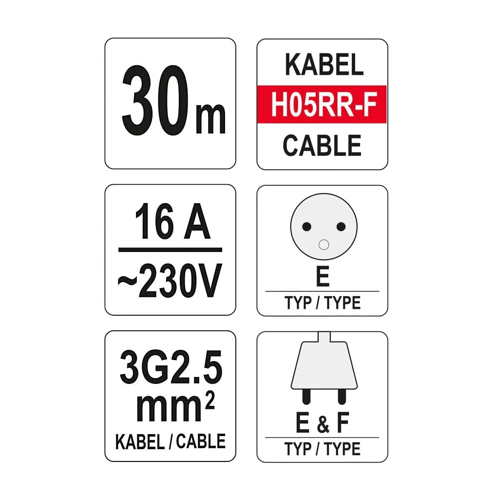 Yato 30 Mtr / 16A Cable Reel With Quick Connectors, YT-8106