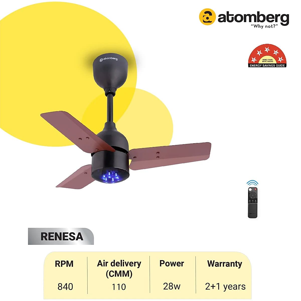 Atomberg Renesa 600 mm Energy Efficient Ceiling Fan With BLDC Motor & Remote (Brown & Black)